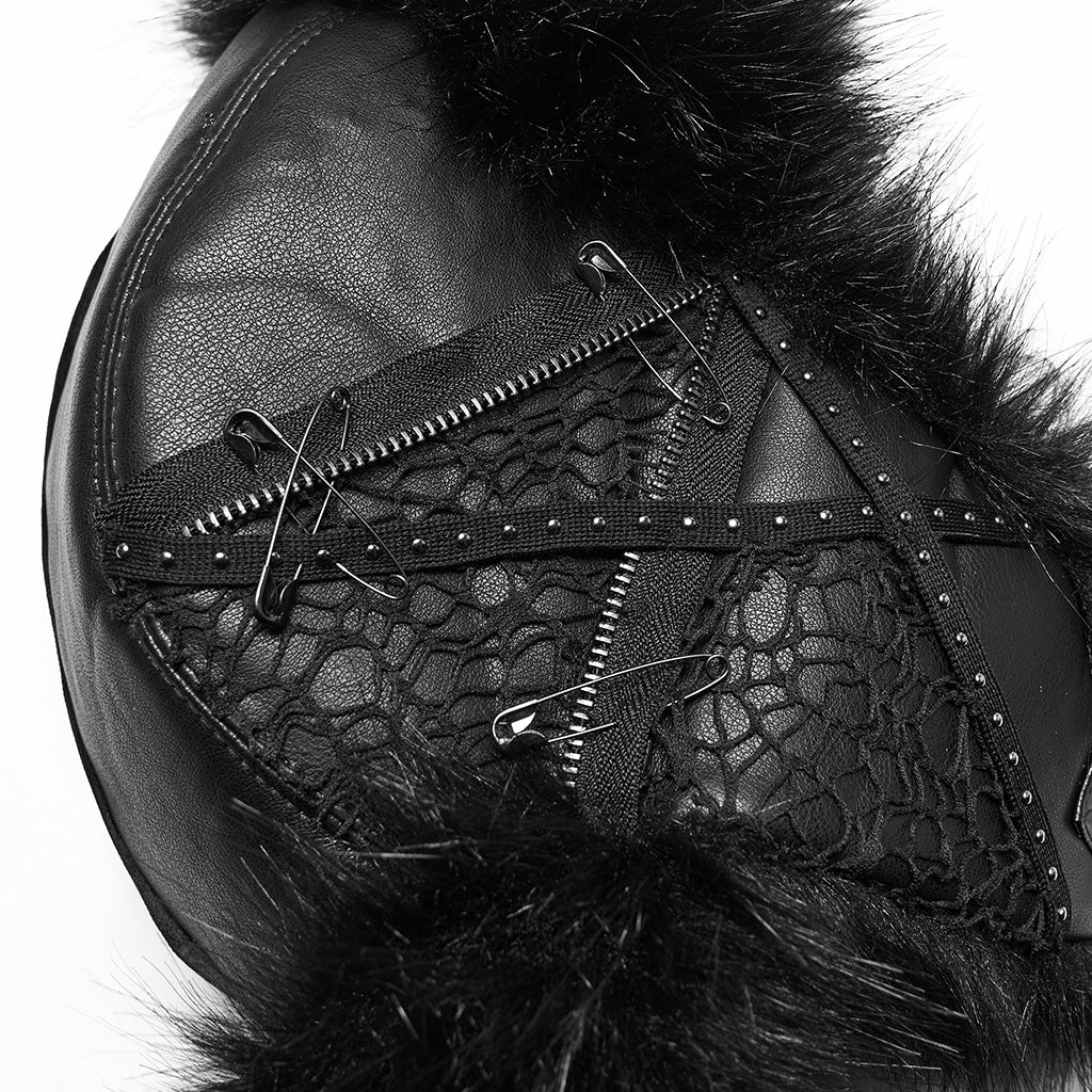 OS-817MZF Gothic Black Faux Fur Hat Punk Accessories Essential