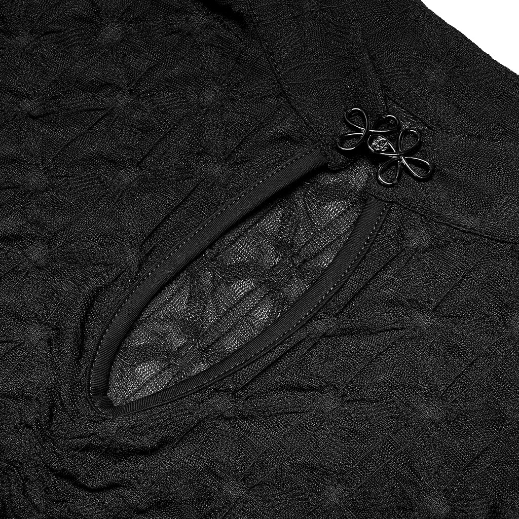 OT-007TDF Edgy Keyhole Cropped Punk T-Shirts with Textured Pattern Design