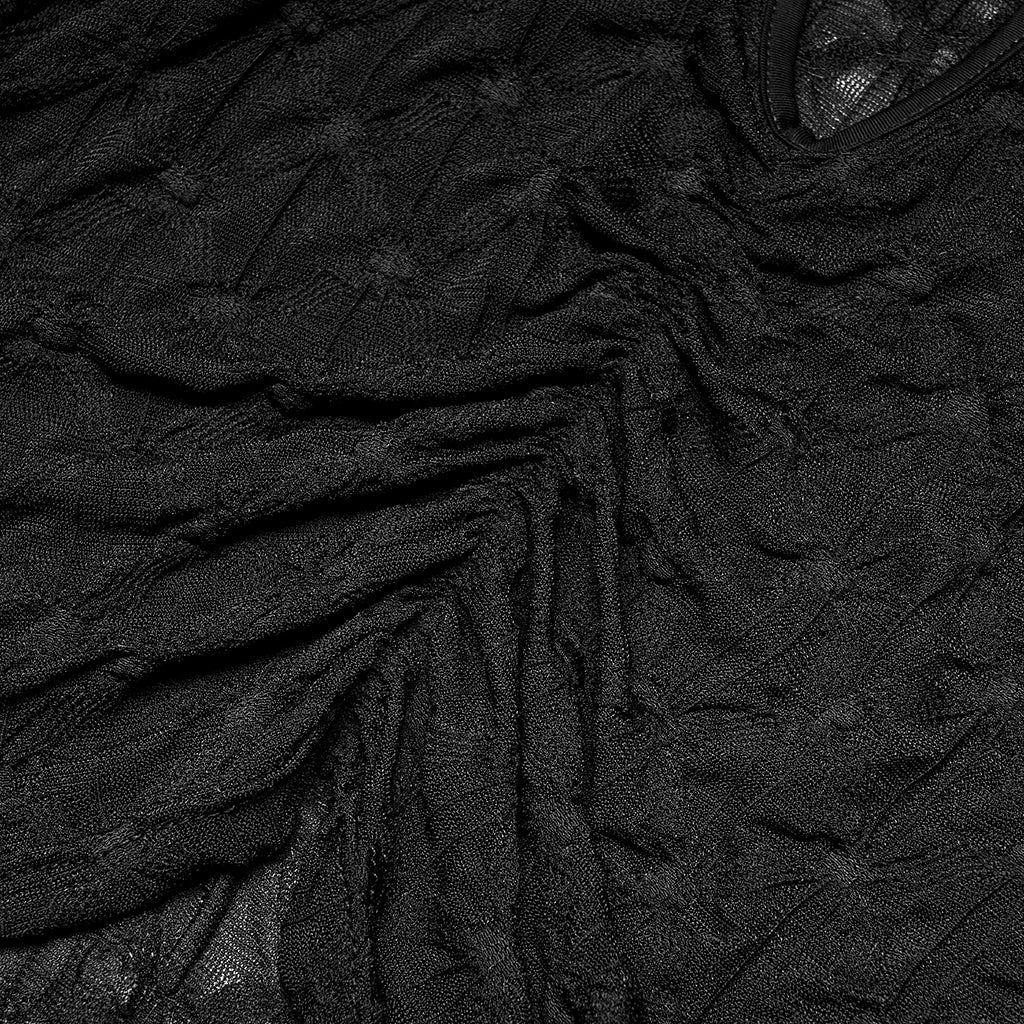 OT-007TDF Edgy Keyhole Cropped Punk T-Shirts with Textured Pattern Design