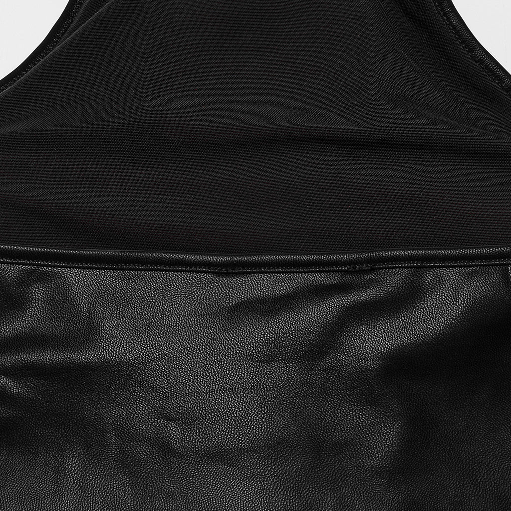 OT-1001BXF Gothic Punk Vest Faux Fur Cross Halter Top