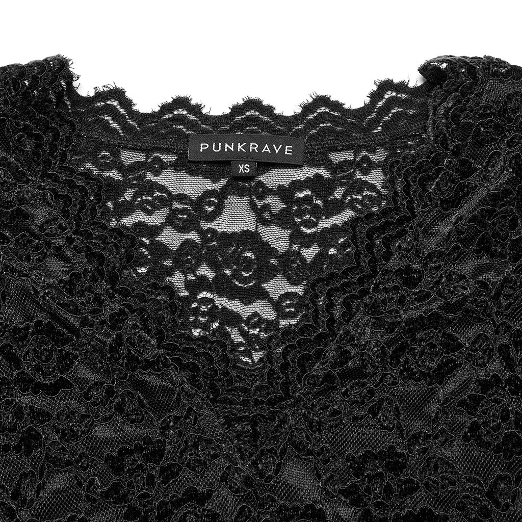 OT-1014TCF Gothic Shirts Lace Long Sleeve Velvet Top Red