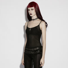 OT-1073DDF Gothic Shirts Black Mesh Spaghetti Strap Tank Top