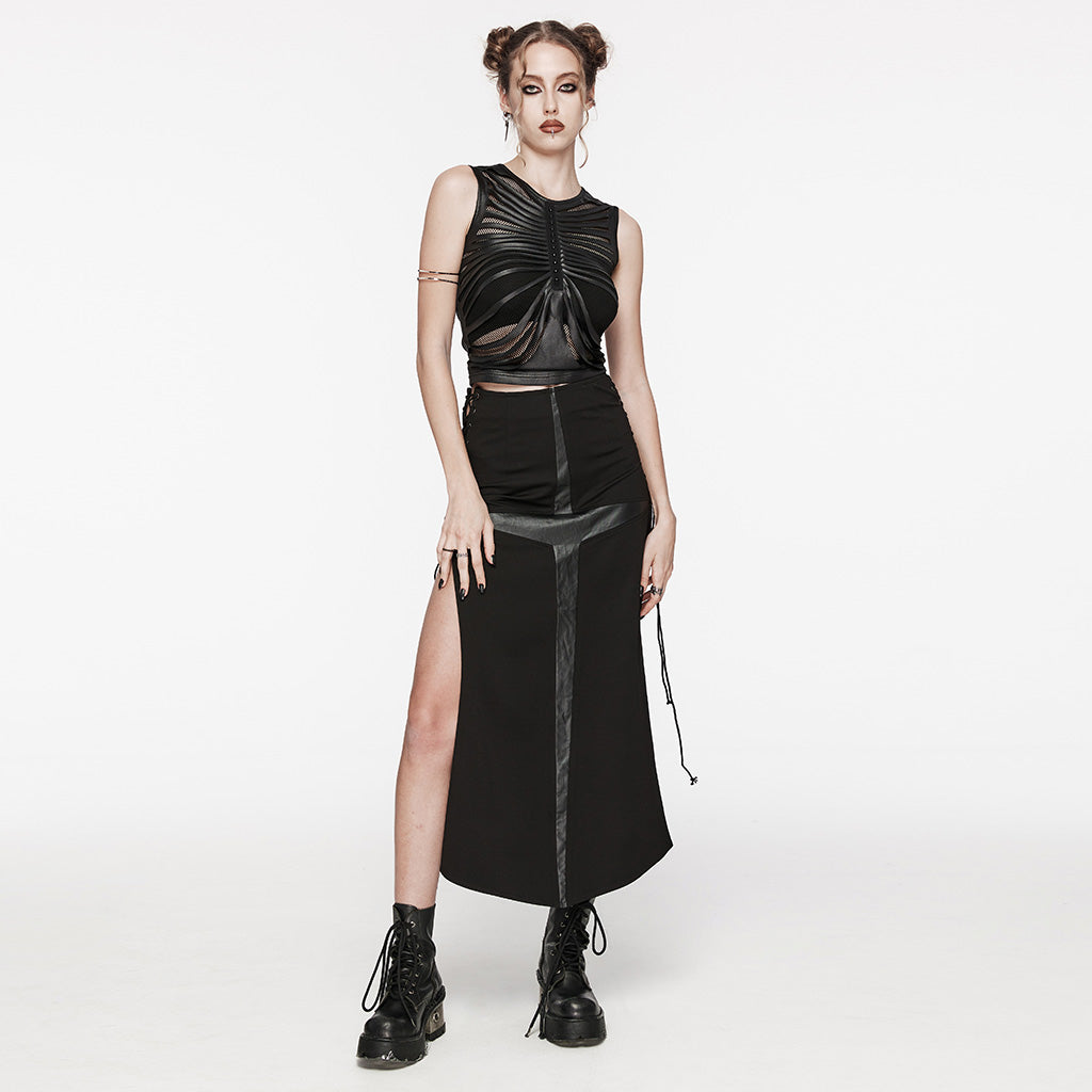 OT-846BXF Edgy Mesh Cutout Punk Shirts Gothic Sleeveless Top