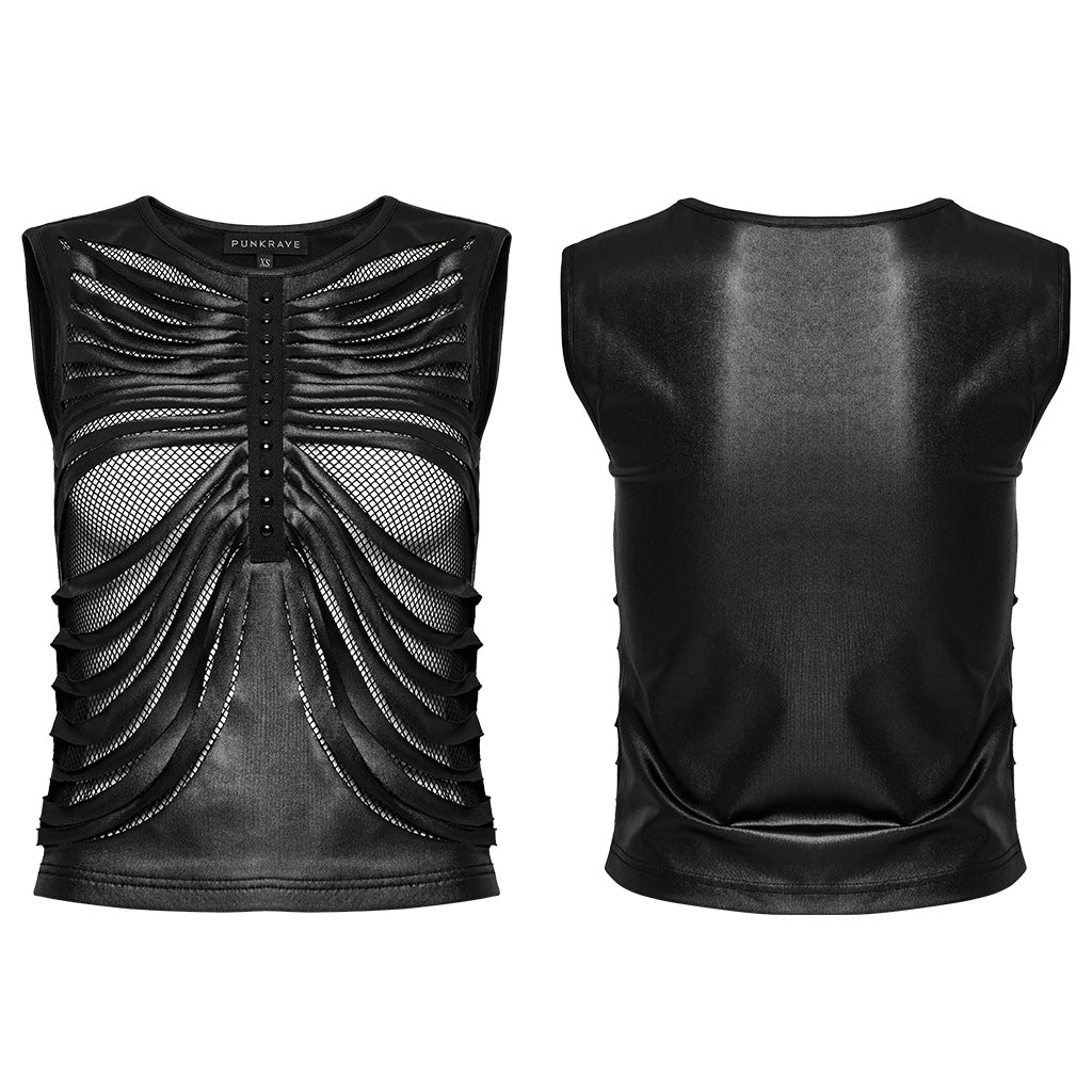 OT-846BXF Edgy Mesh Cutout Punk Shirts Gothic Sleeveless Top
