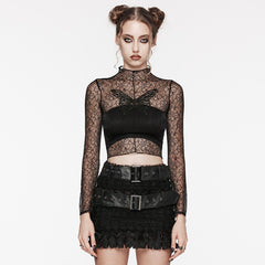 OT-861TCF Sheer Lace Gothic T-Shirts Mesh Long Sleeve Top