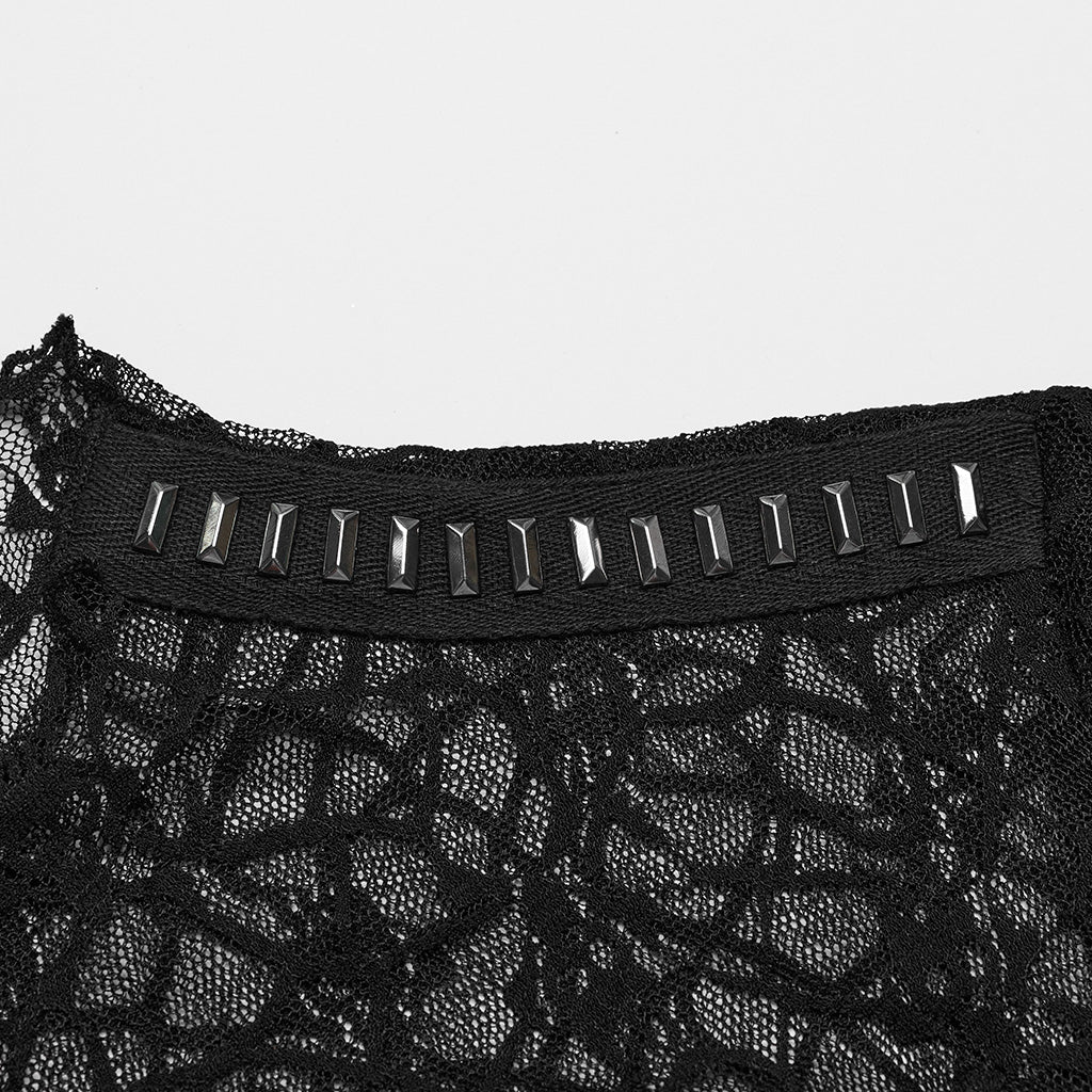 OT-864TDF Elegant Mesh Lace Punk T-Shirts with Gothic Floral Pattern