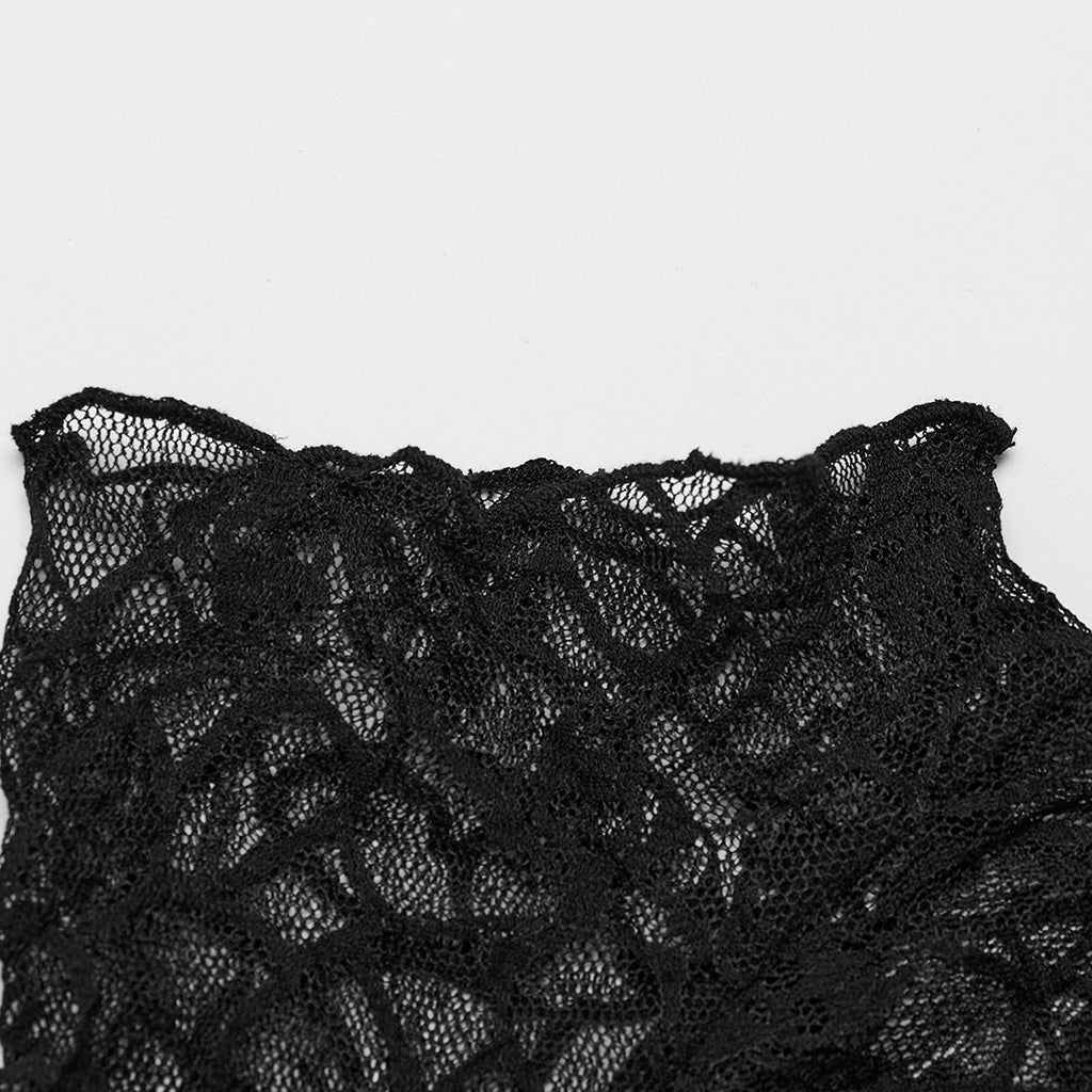 OT-864TDF Elegant Mesh Lace Punk T-Shirts with Gothic Floral Pattern