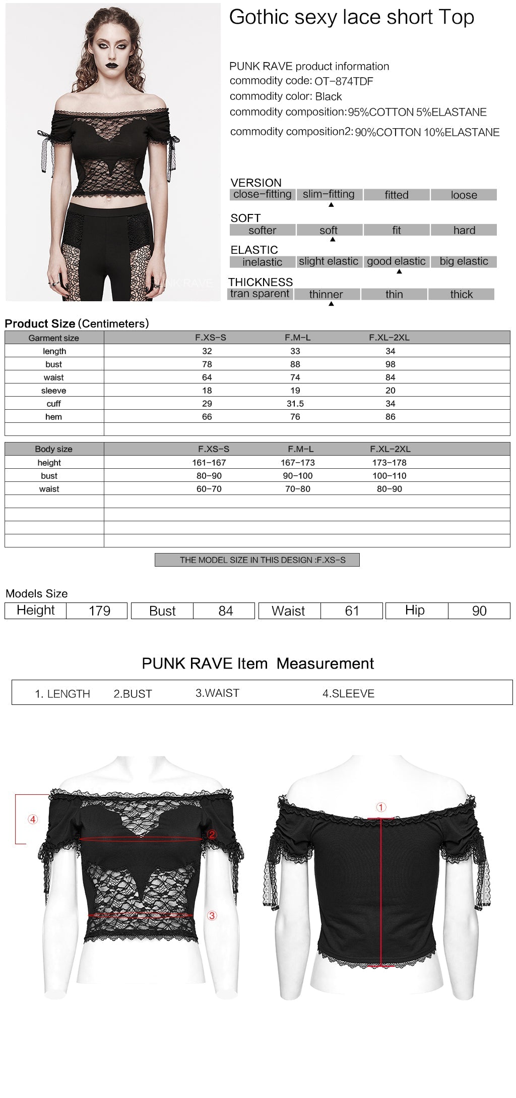 OT-874TDF Gothic Shirts Off-Shoulder Lace Patchwork Cropped Top Elegant