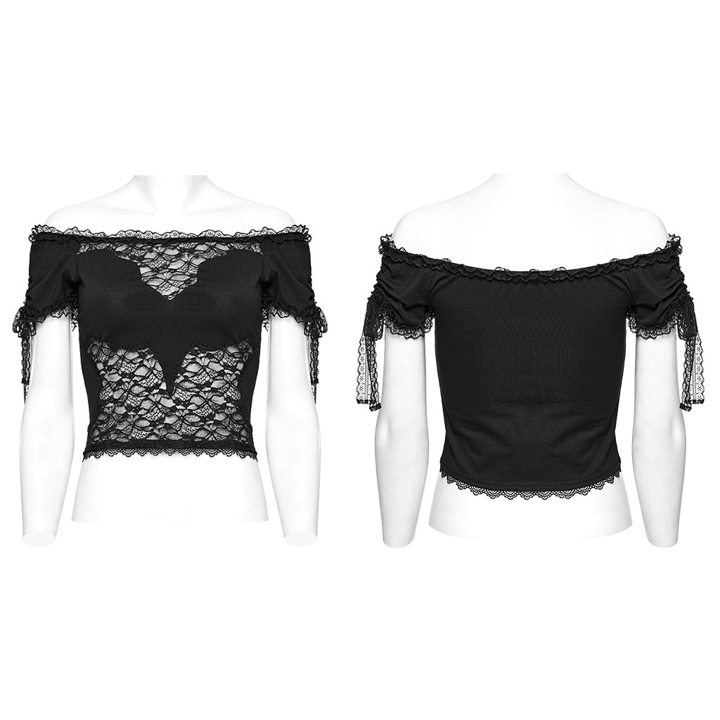 OT-874TDF Gothic Shirts Off-Shoulder Lace Patchwork Cropped Top Elegant
