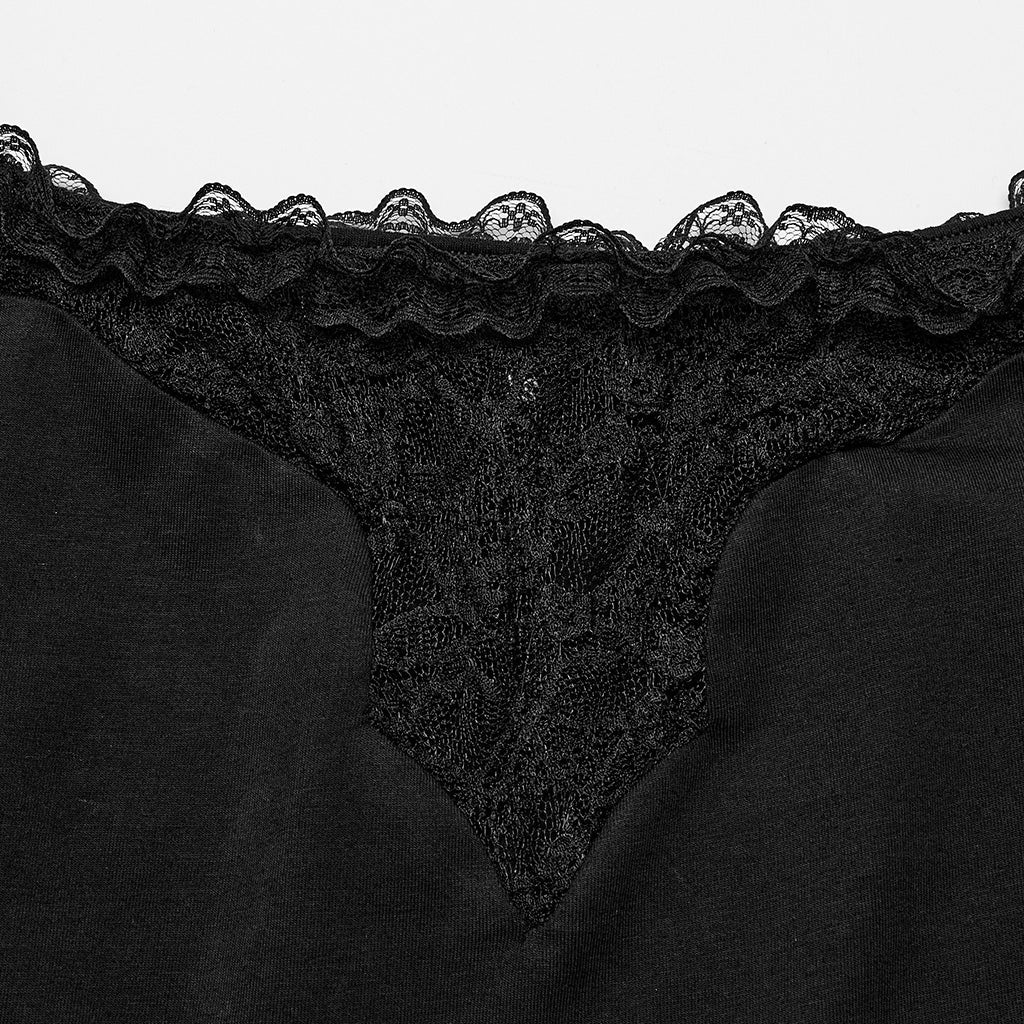 OT-874TDF Gothic Shirts Off-Shoulder Lace Patchwork Cropped Top Elegant