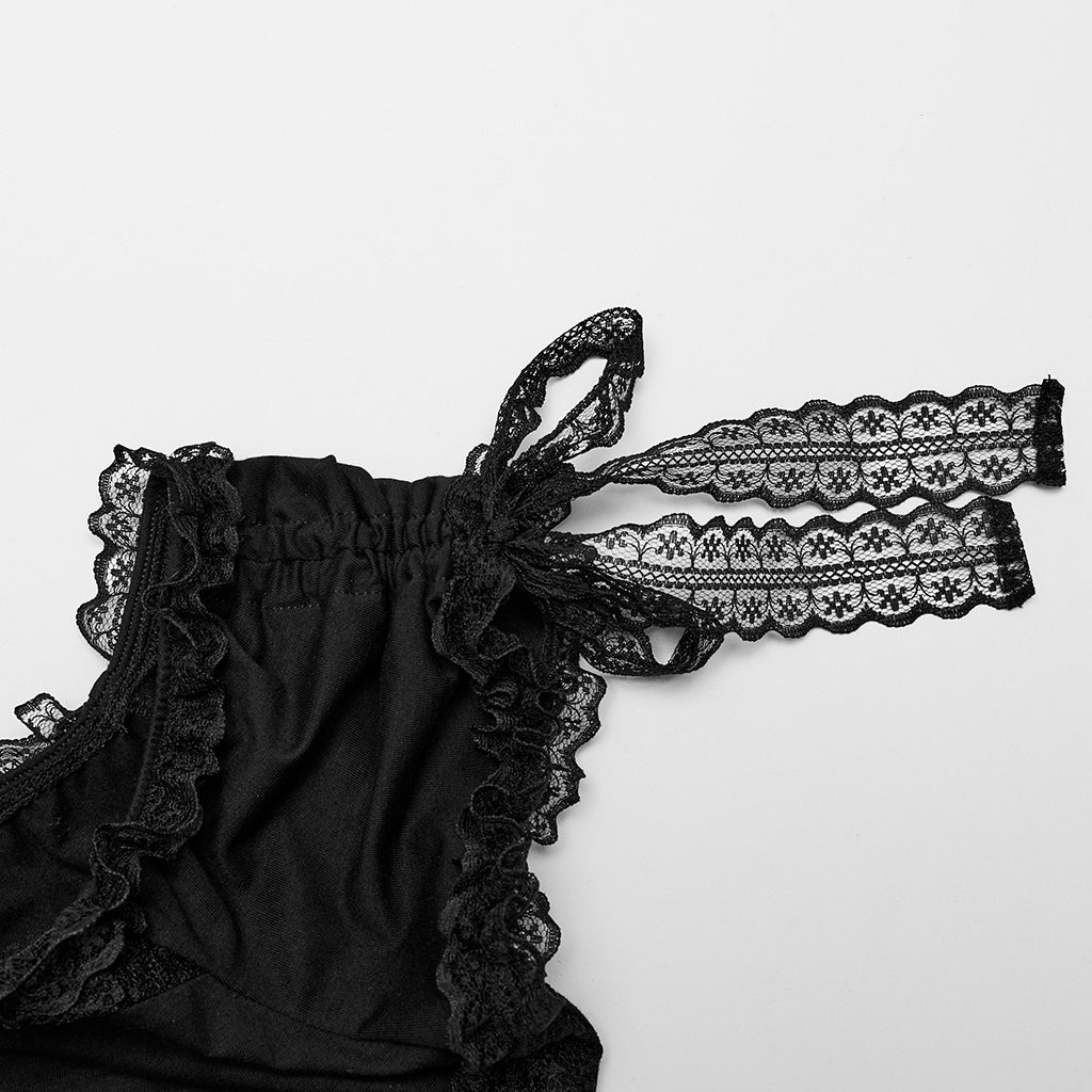 OT-874TDF Gothic Shirts Off-Shoulder Lace Patchwork Cropped Top Elegant