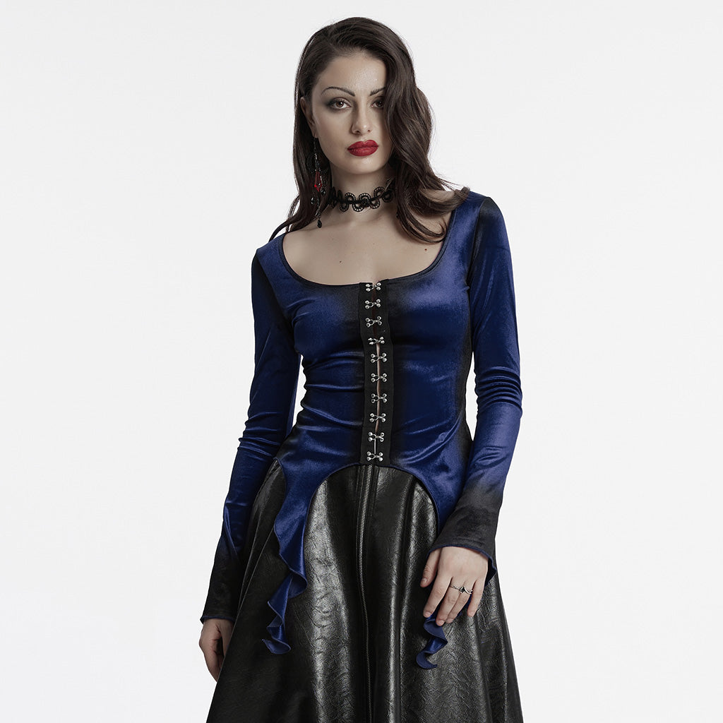 OT-949DQF Velvet Gothic Shirts Green Corset Style Long Sleeve Blouse