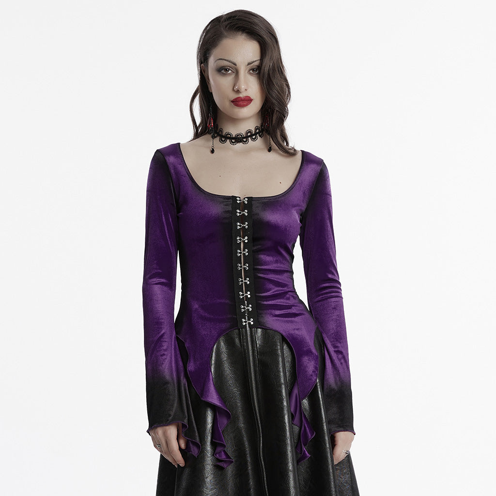OT-949DQF Velvet Gothic Shirts Green Corset Style Long Sleeve Blouse
