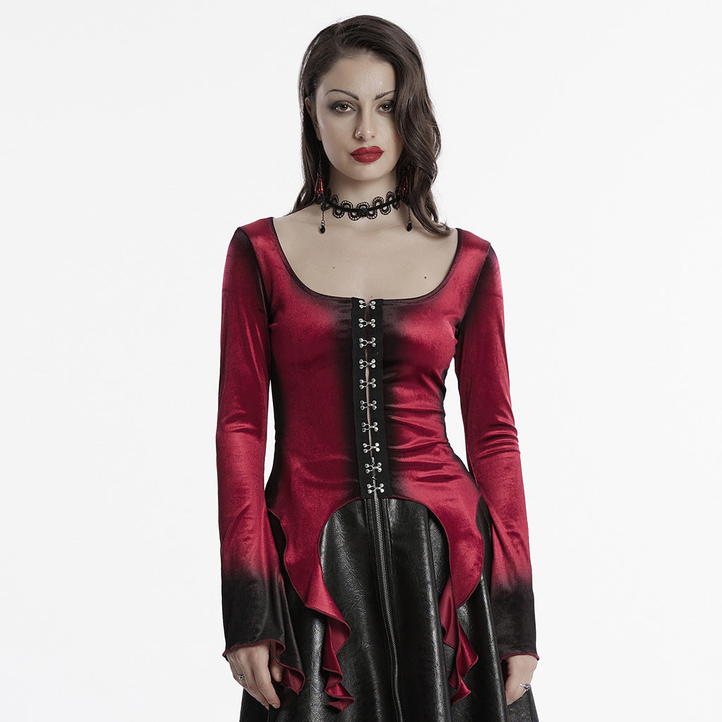 OT-949DQF Velvet Gothic Shirts Green Corset Style Long Sleeve Blouse