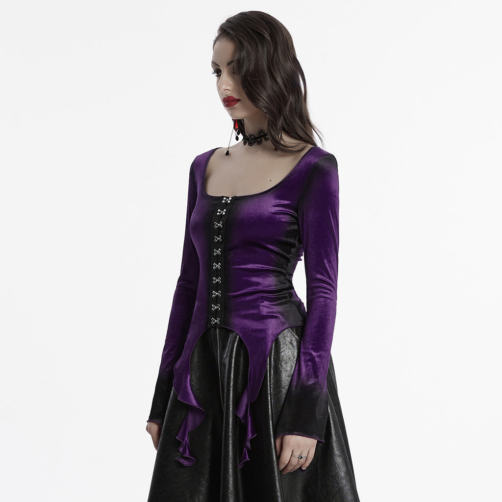 OT-949DQF Velvet Gothic Shirts Green Corset Style Long Sleeve Blouse
