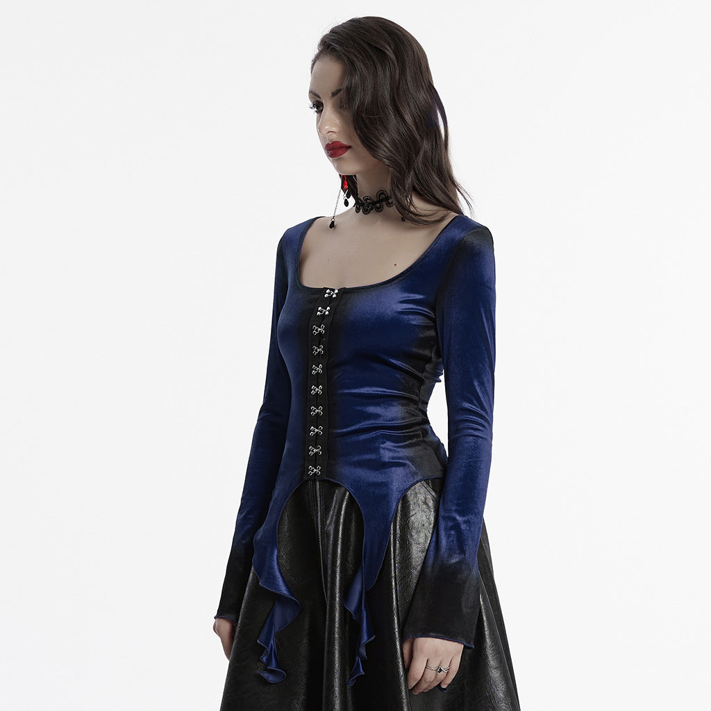 OT-949DQF Velvet Gothic Shirts Green Corset Style Long Sleeve Blouse