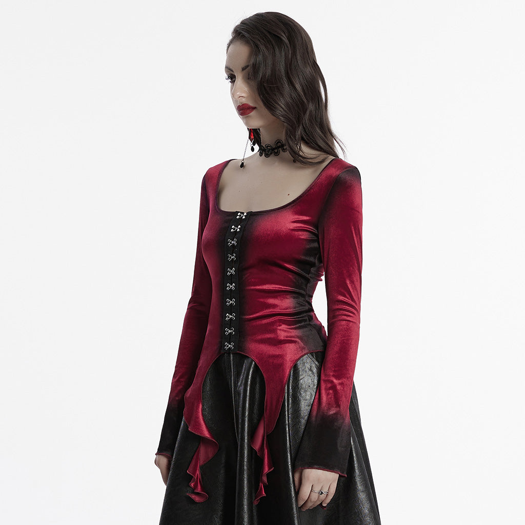 OT-949DQF Velvet Gothic Shirts Green Corset Style Long Sleeve Blouse