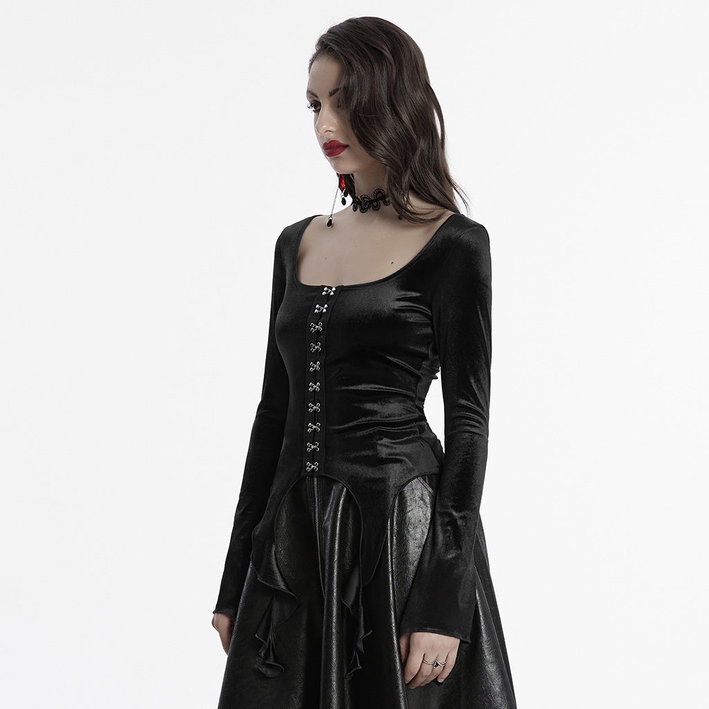 OT-949DQF Velvet Gothic Shirts Green Corset Style Long Sleeve Blouse