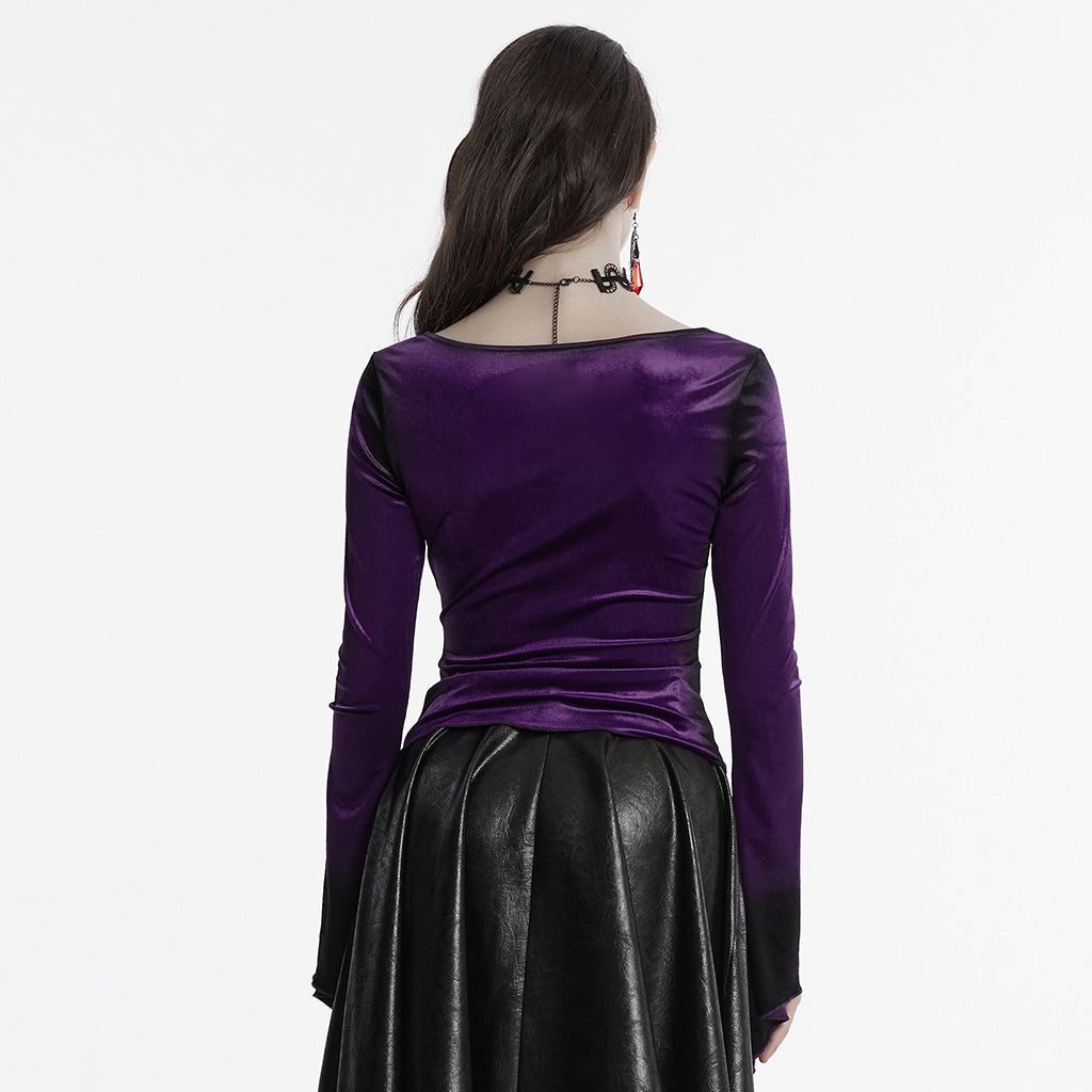 OT-949DQF Velvet Gothic Shirts Green Corset Style Long Sleeve Blouse