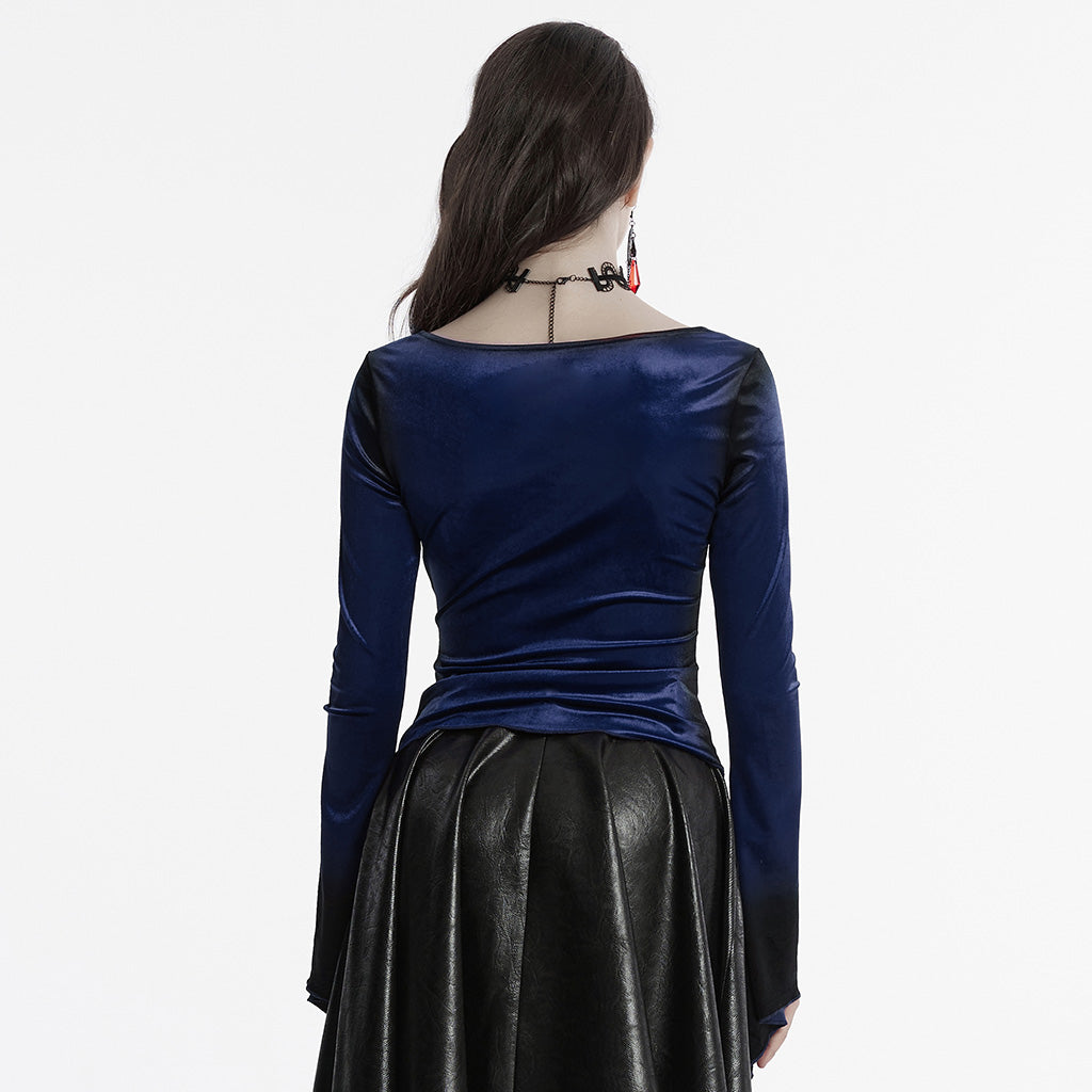 OT-949DQF Velvet Gothic Shirts Green Corset Style Long Sleeve Blouse