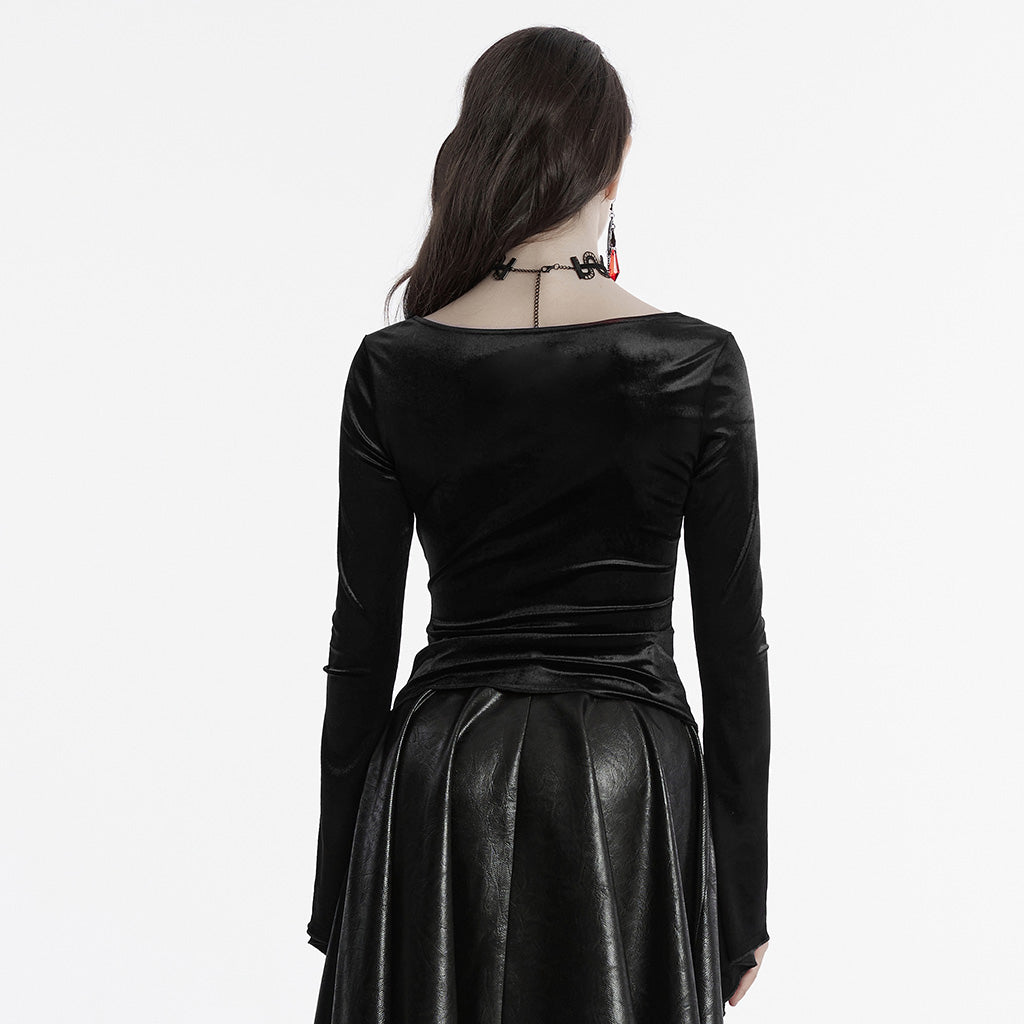 OT-949DQF Velvet Gothic Shirts Green Corset Style Long Sleeve Blouse