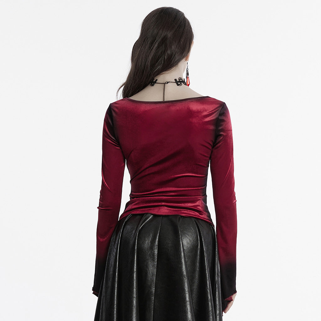 OT-949DQF Velvet Gothic Shirts Green Corset Style Long Sleeve Blouse