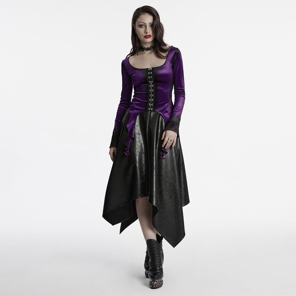 OT-949DQF Velvet Gothic Shirts Green Corset Style Long Sleeve Blouse