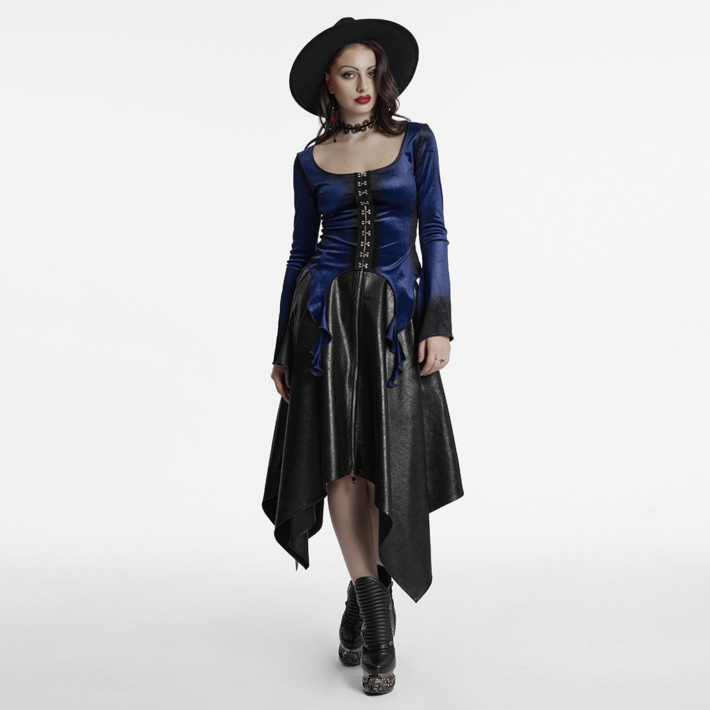 OT-949DQF Velvet Gothic Shirts Green Corset Style Long Sleeve Blouse