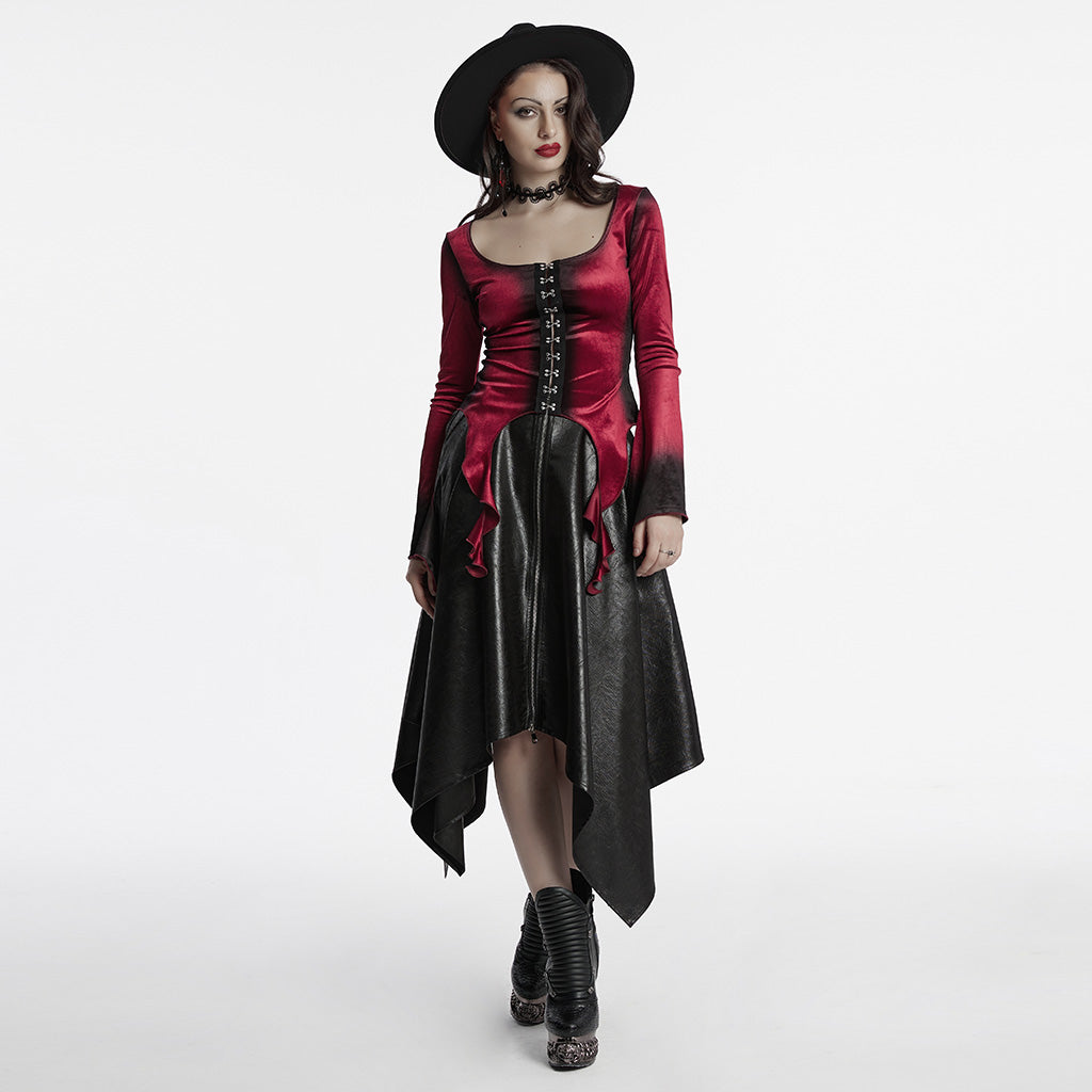OT-949DQF Velvet Gothic Shirts Green Corset Style Long Sleeve Blouse