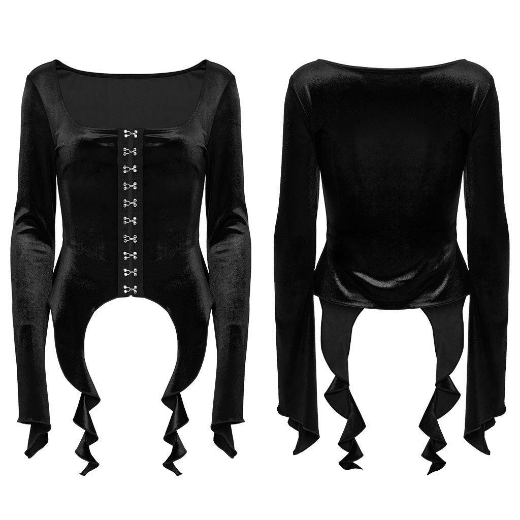 OT-949DQF Velvet Gothic Shirts Green Corset Style Long Sleeve Blouse