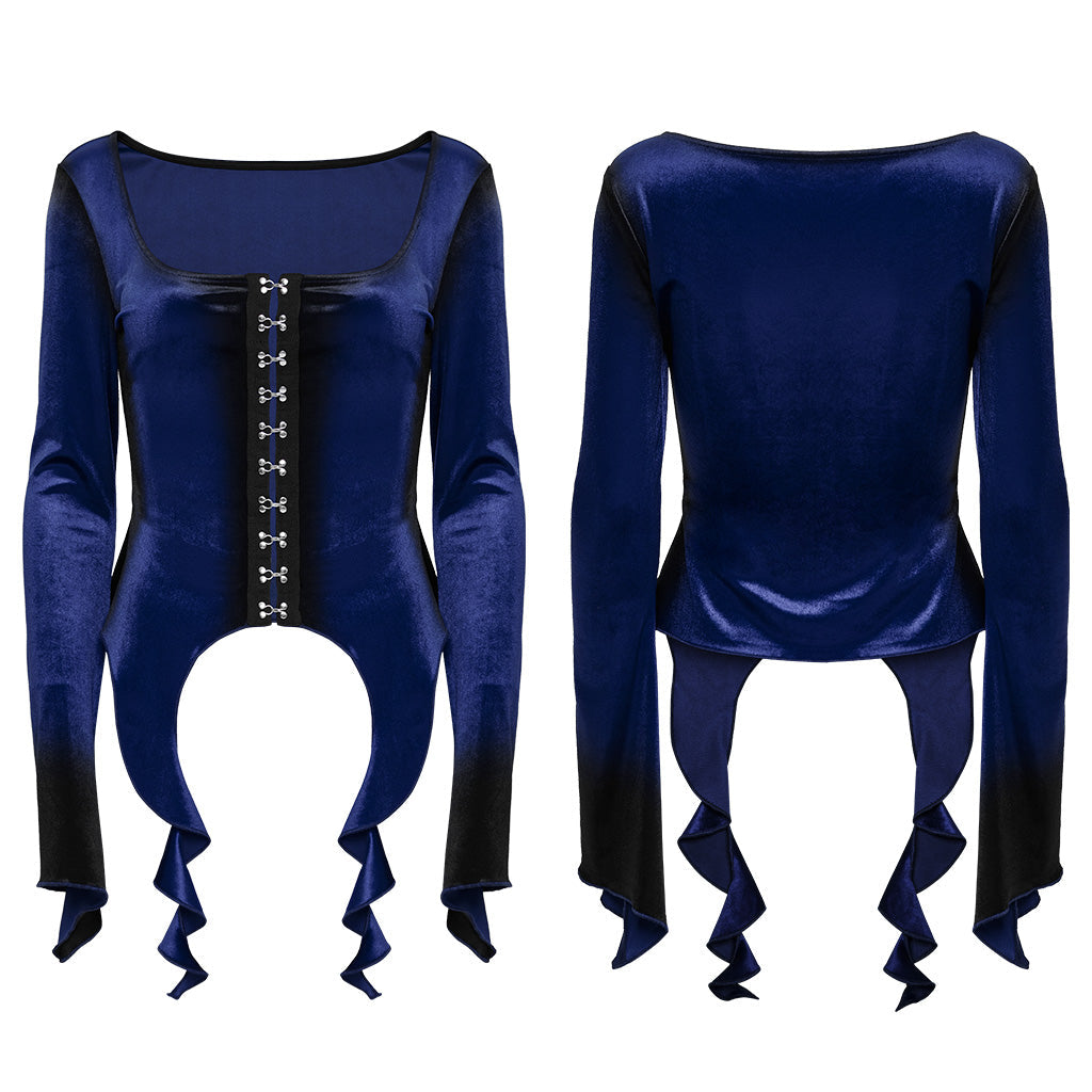 OT-949DQF Velvet Gothic Shirts Green Corset Style Long Sleeve Blouse