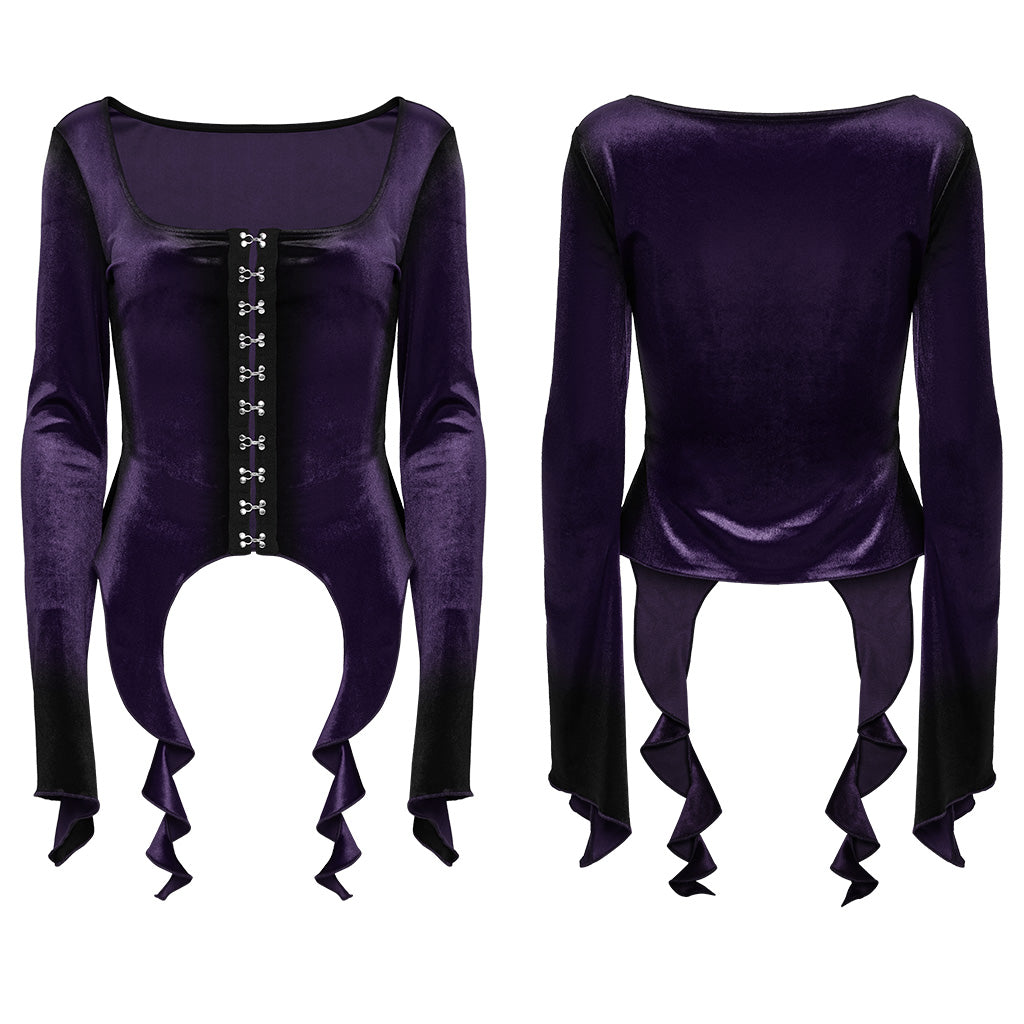 OT-949DQF Velvet Gothic Shirts Green Corset Style Long Sleeve Blouse