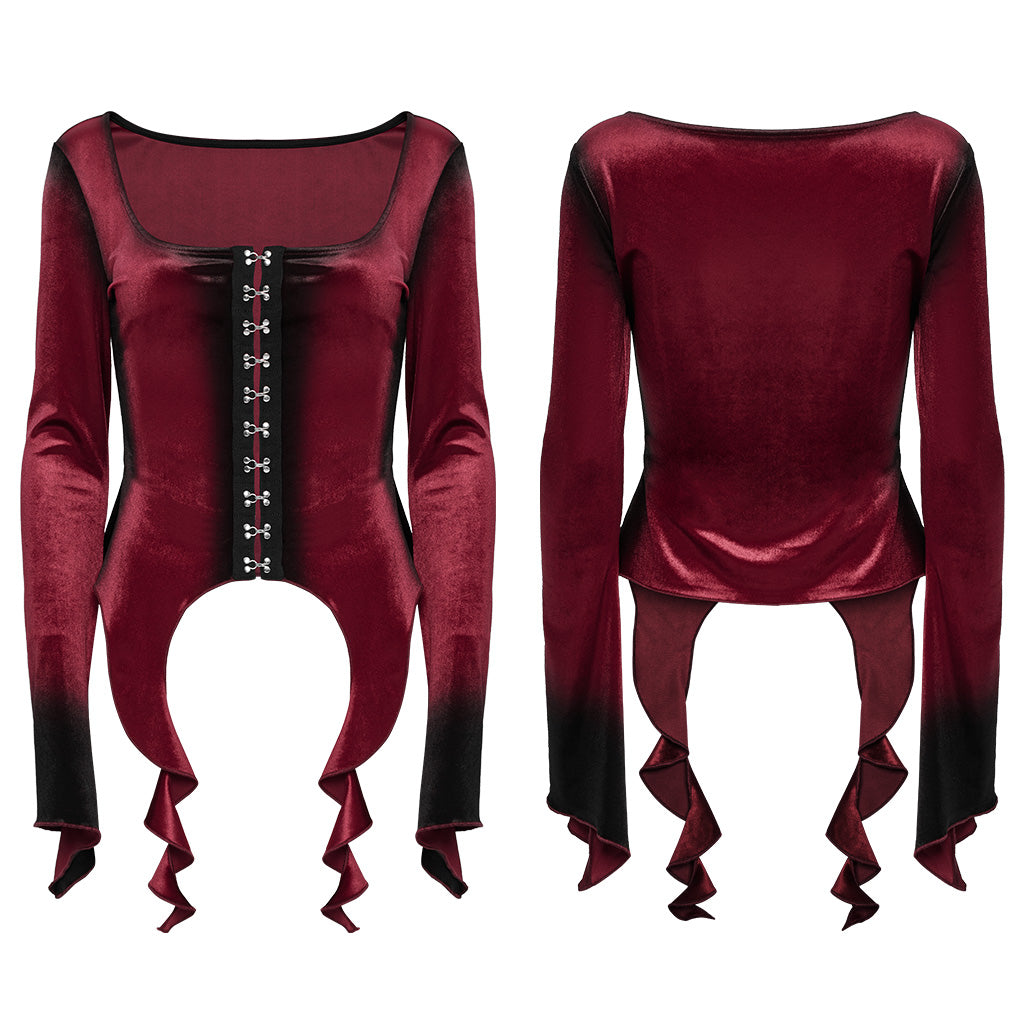 OT-949DQF Velvet Gothic Shirts Green Corset Style Long Sleeve Blouse