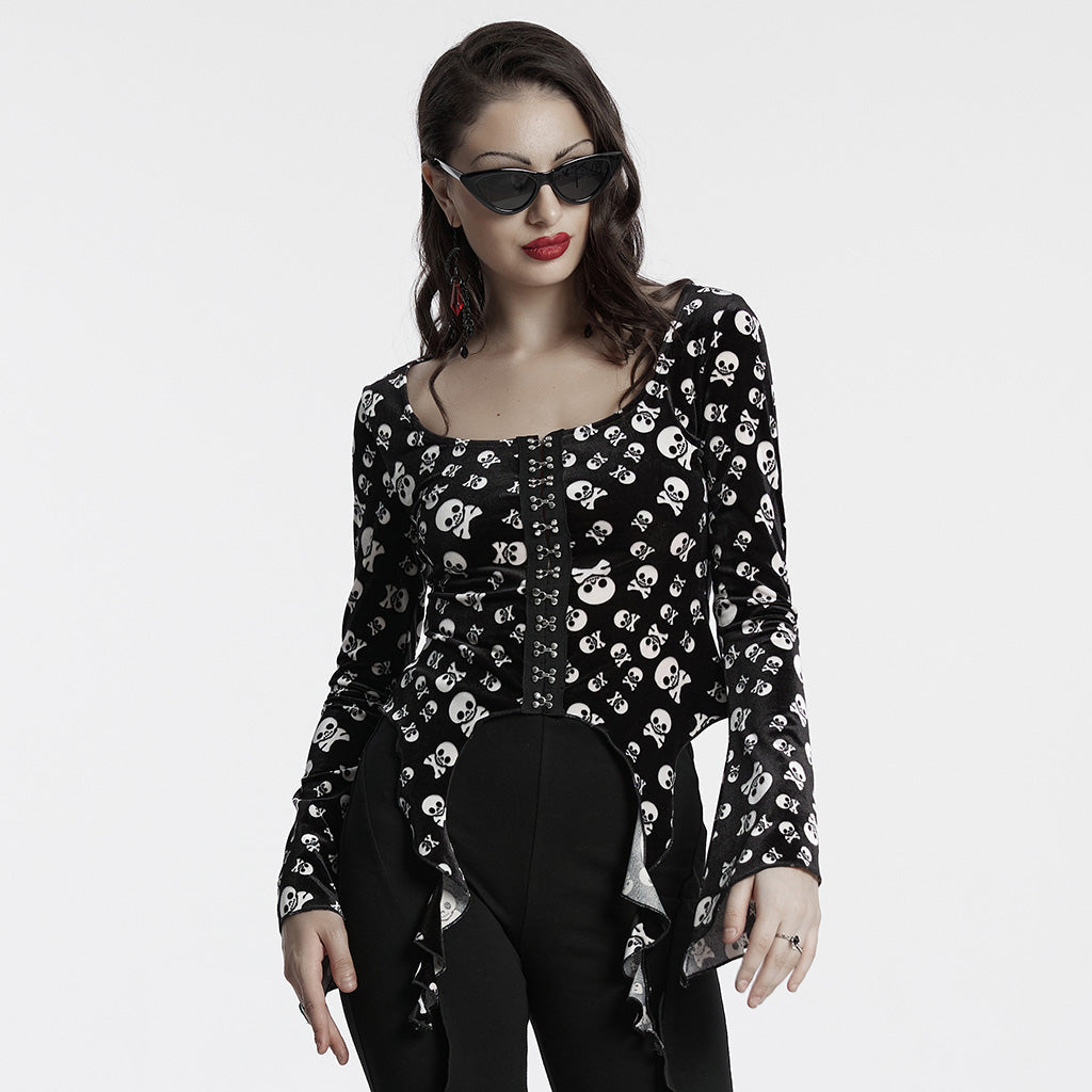 OT-949DQF Velvet Gothic Shirts Green Corset Style Long Sleeve Blouse