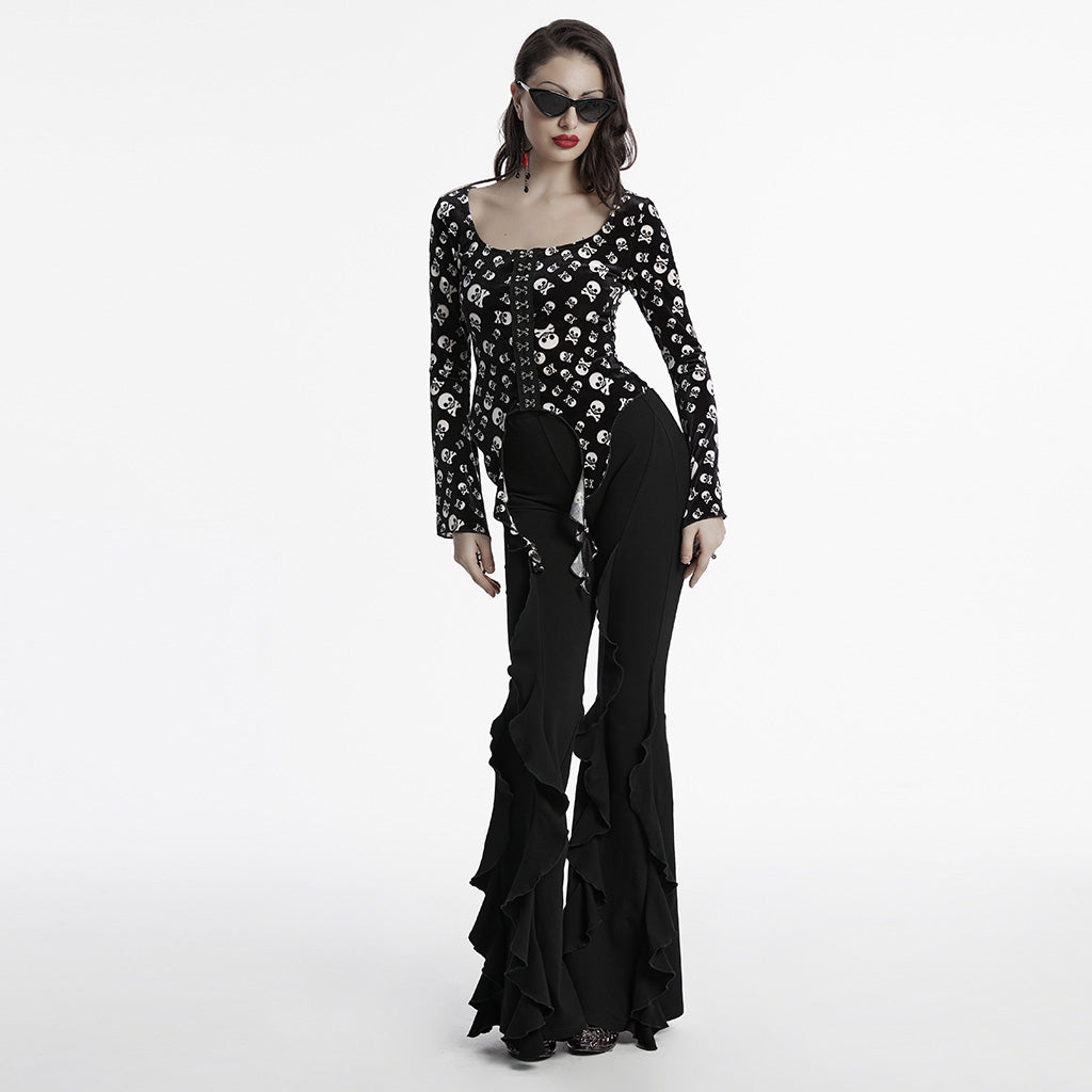 OT-949DQF Velvet Gothic Shirts Green Corset Style Long Sleeve Blouse