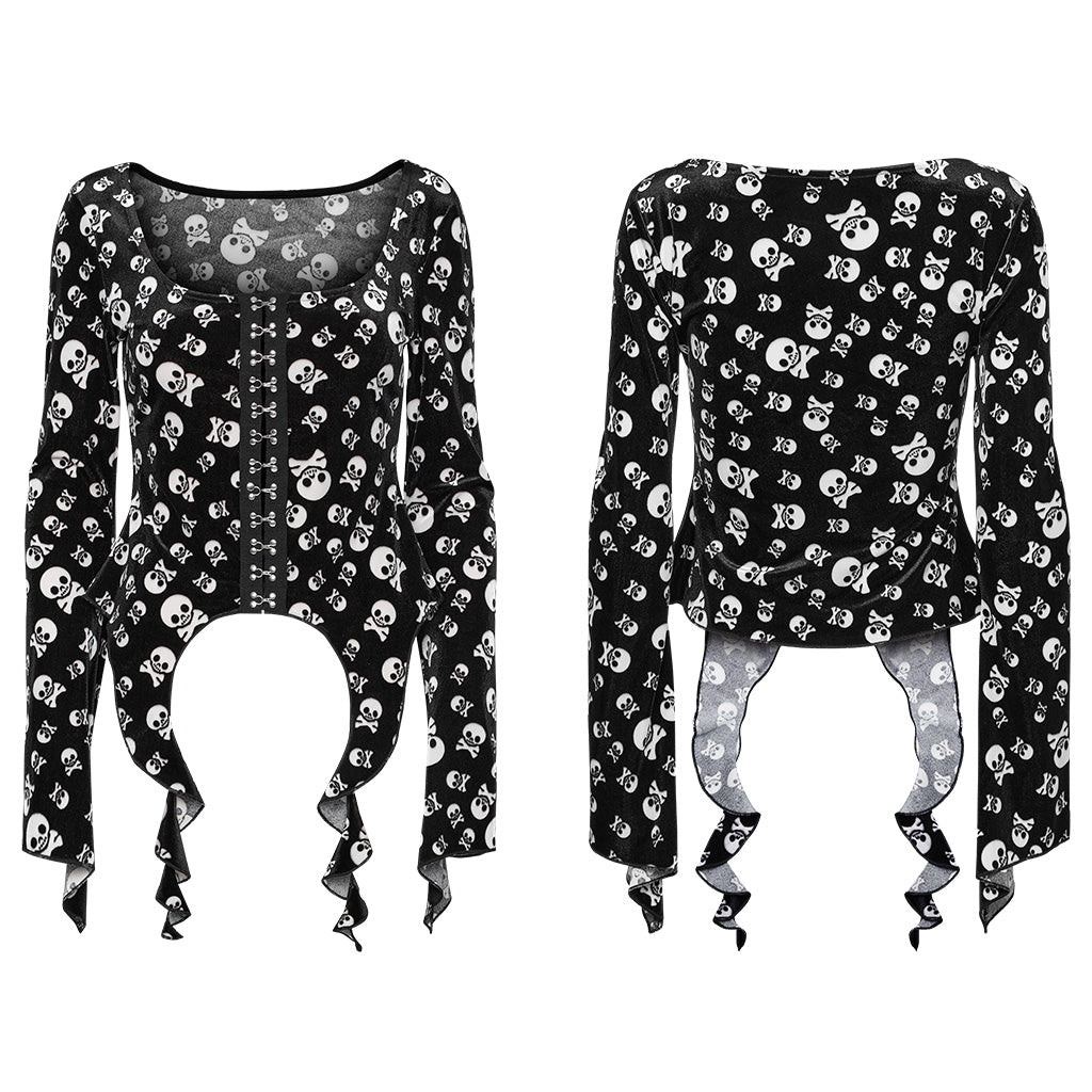 OT-949DQF Velvet Gothic Shirts Green Corset Style Long Sleeve Blouse