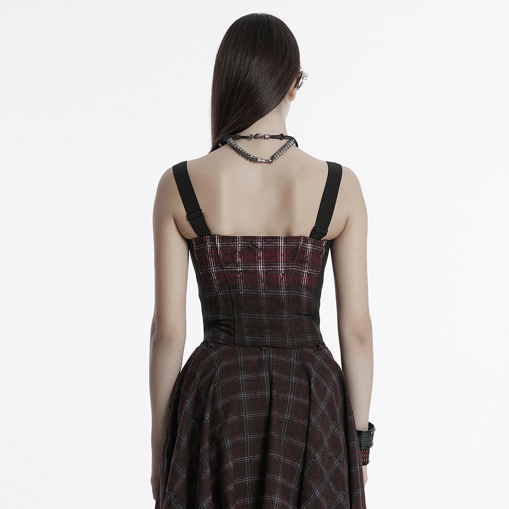 OT-950BXF Plaid Punk Vests Front Zipper Design Adjustable Straps Stylish Top