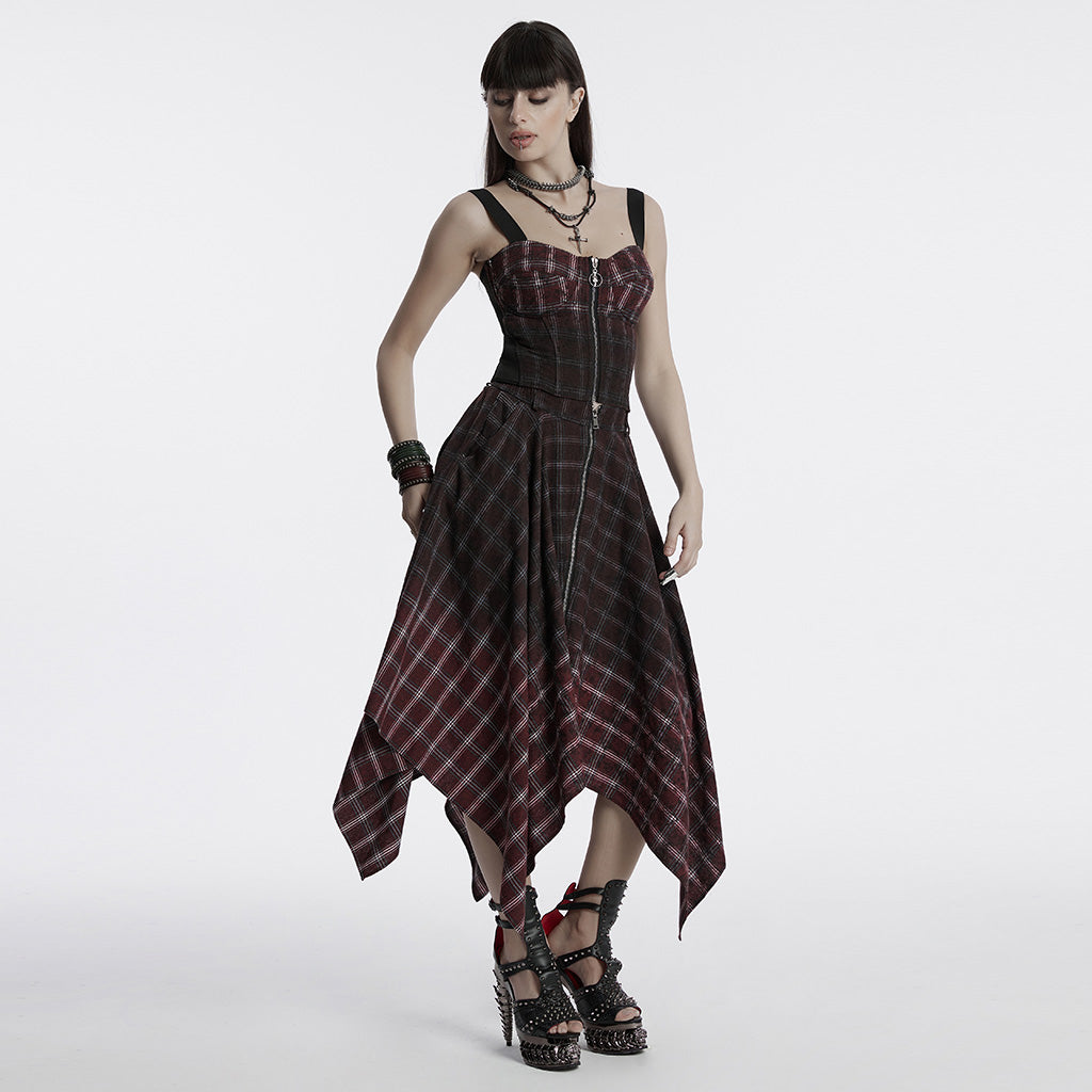 OT-950BXF Plaid Punk Vests Front Zipper Design Adjustable Straps Stylish Top