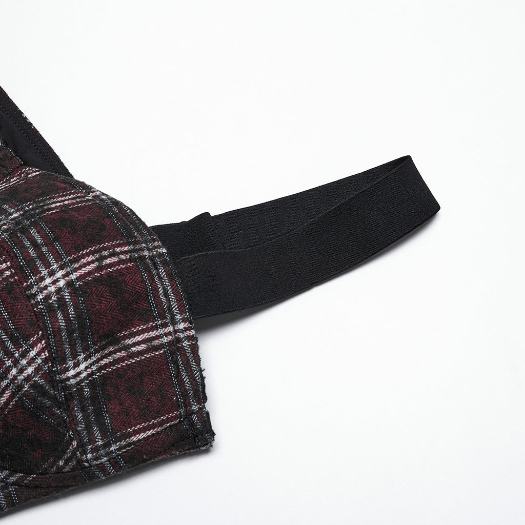 OT-950BXF Plaid Punk Vests Front Zipper Design Adjustable Straps Stylish Top