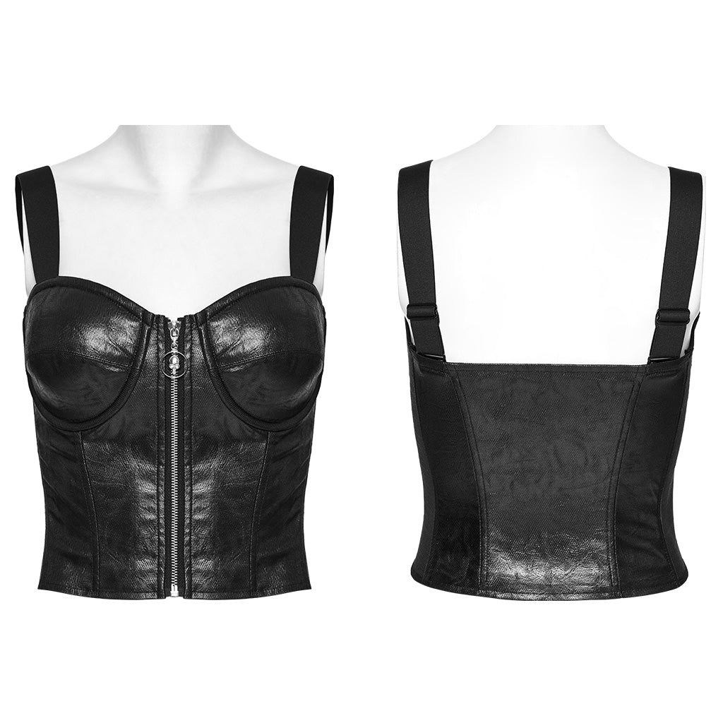 OT-950BXF Plaid Punk Vests Front Zipper Design Adjustable Straps Stylish Top