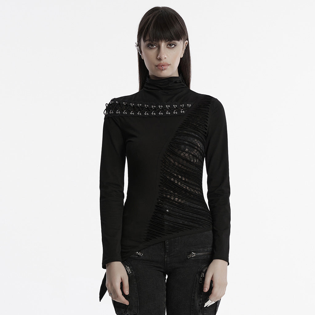 OT-952TCF Edgy Asymmetrical Cutout Rivet Punk T-Shirts Fashion
