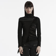 OT-952TCF Edgy Asymmetrical Cutout Rivet Punk T-Shirts Fashion