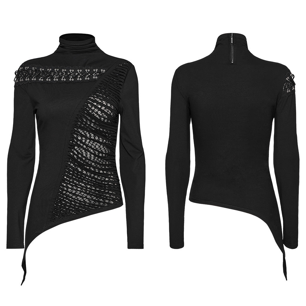 OT-952TCF Edgy Asymmetrical Cutout Rivet Punk T-Shirts Fashion