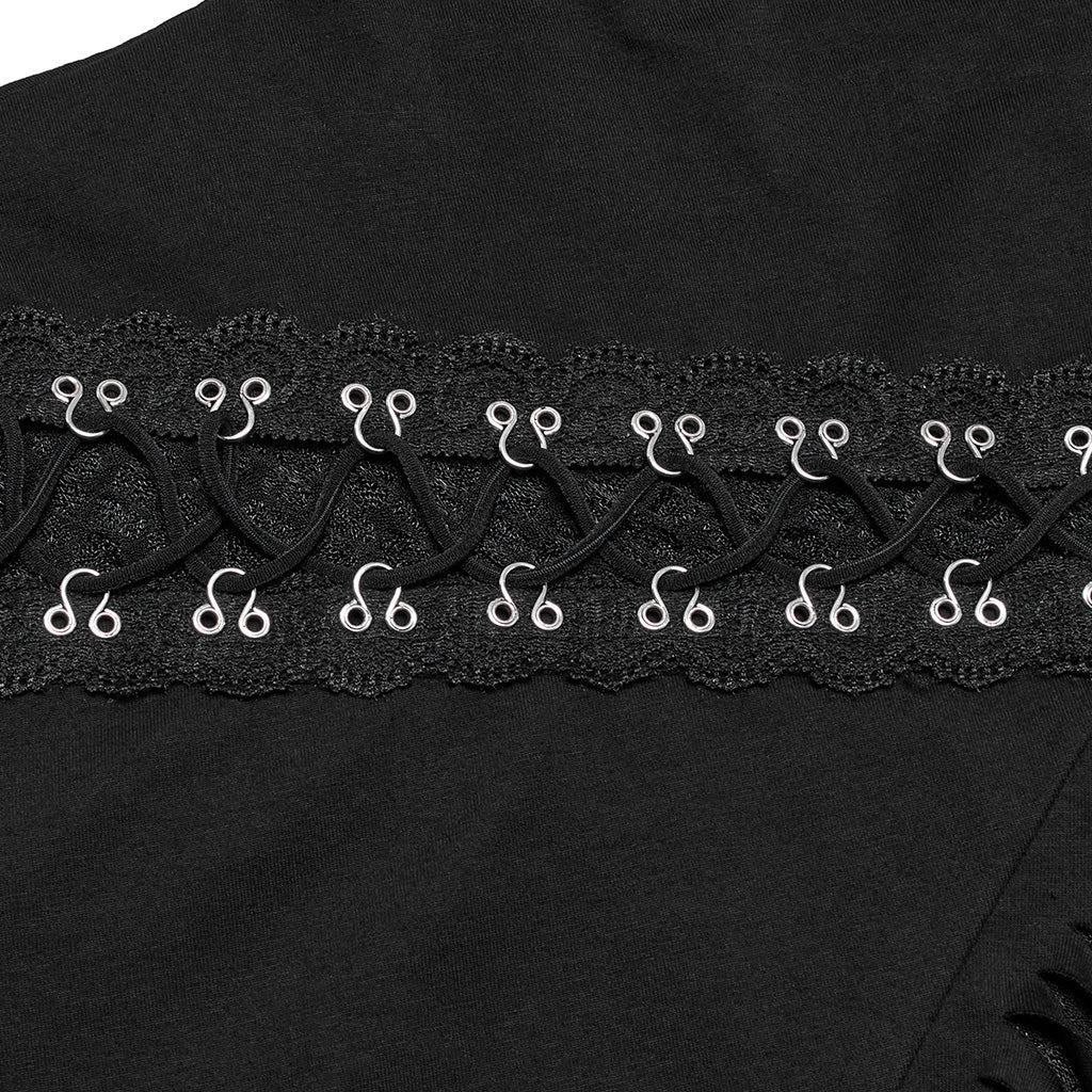 OT-952TCF Edgy Asymmetrical Cutout Rivet Punk T-Shirts Fashion