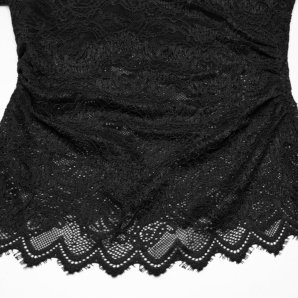 OT-963TCF Gothic Lace T-Shirts Vintage Black Long Sleeve Elegance