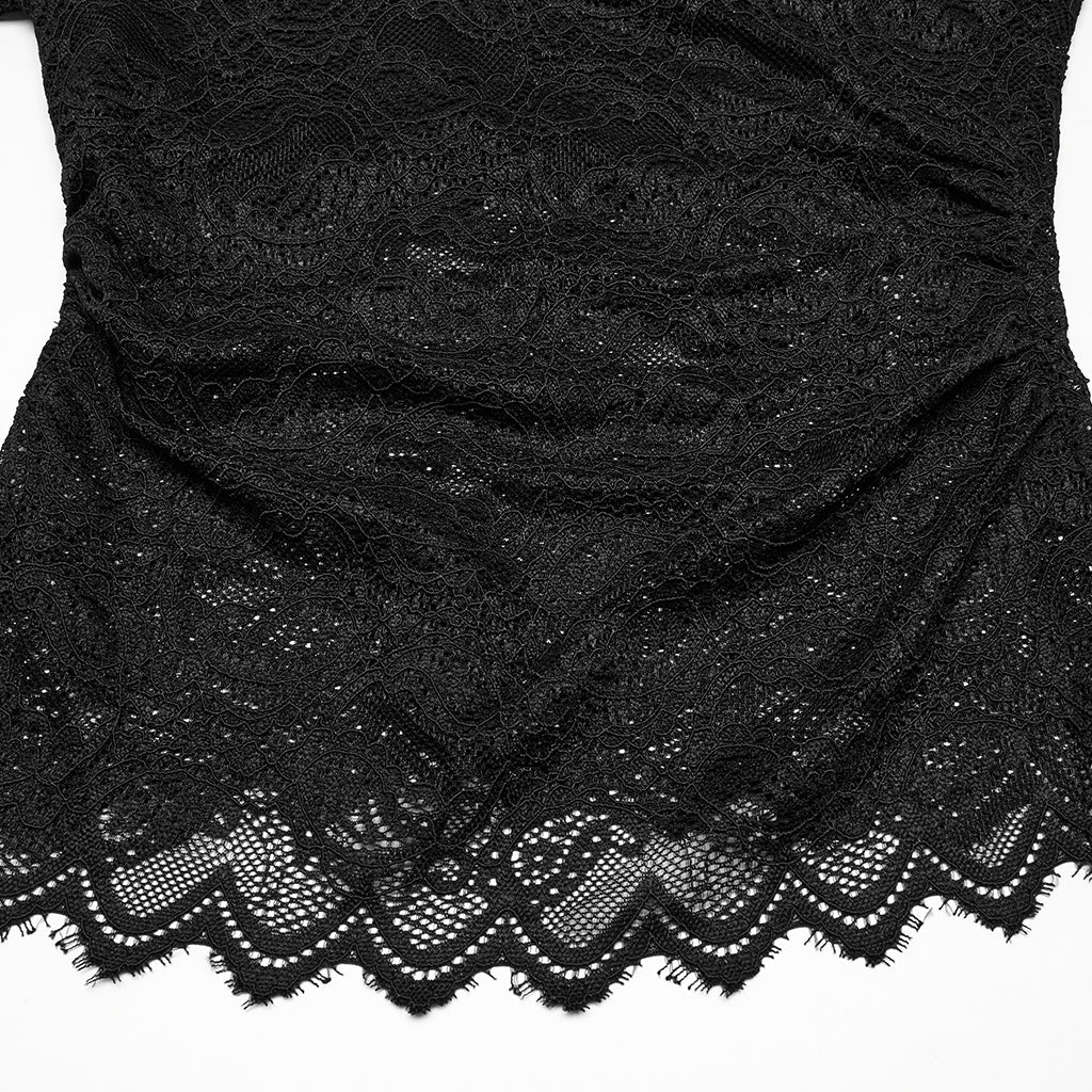 OT-963TCF Gothic Lace T-Shirts Vintage Black Long Sleeve Elegance