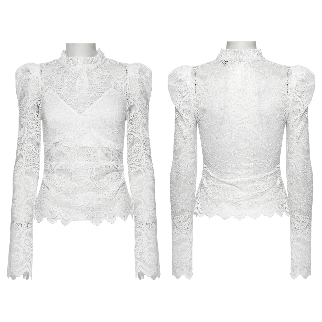 OT-963TCF Gothic Lace T-Shirts Vintage Black Long Sleeve Elegance