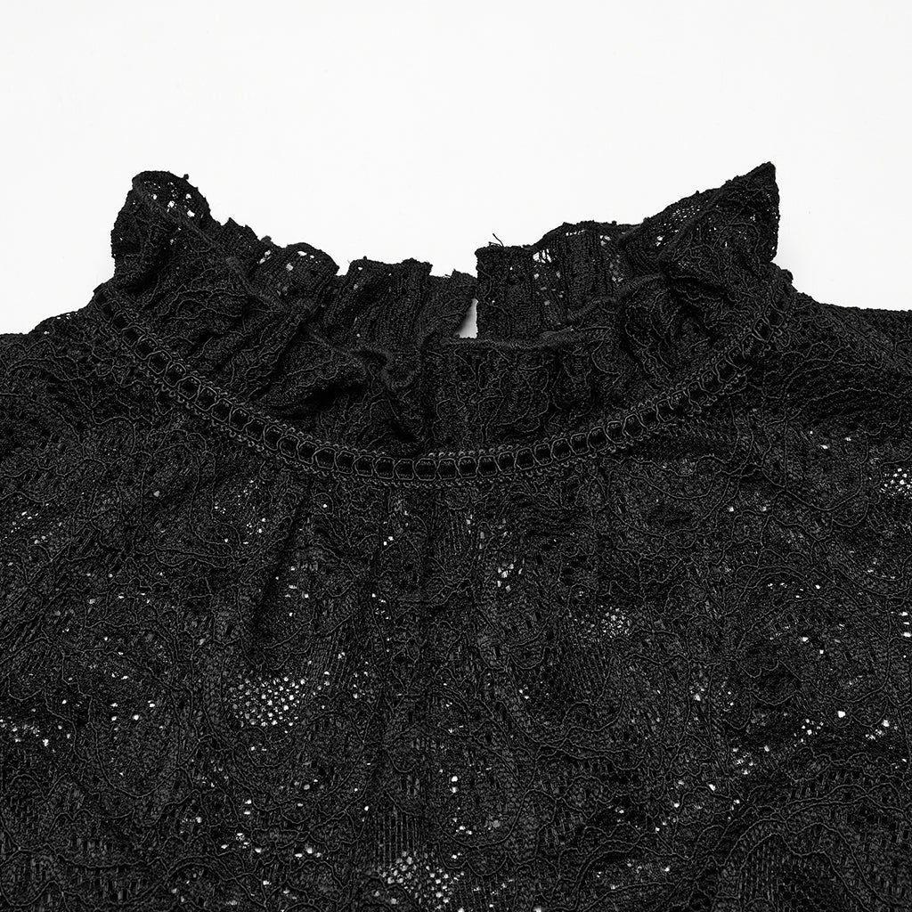 OT-963TCF Gothic Lace T-Shirts Vintage Black Long Sleeve Elegance