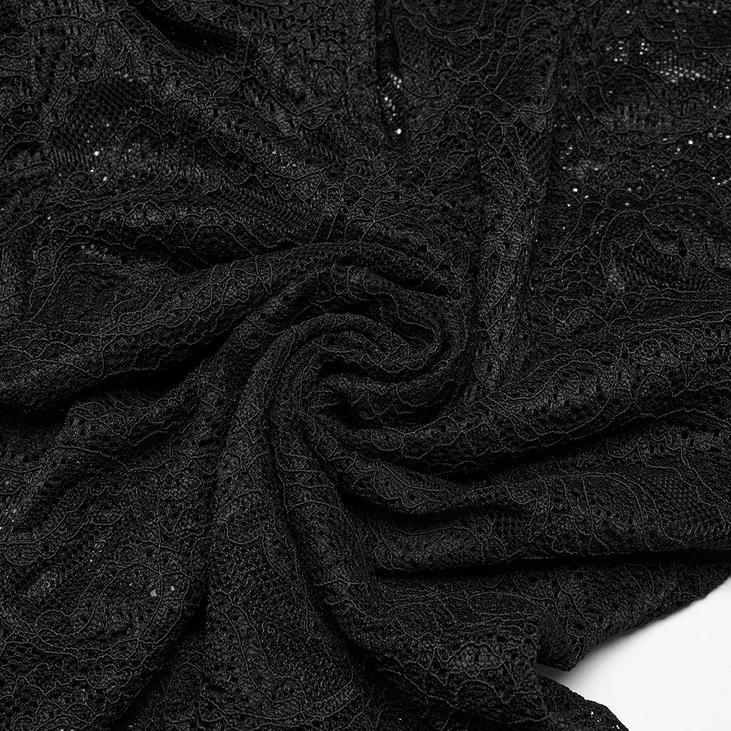 OT-963TCF Gothic Lace T-Shirts Vintage Black Long Sleeve Elegance