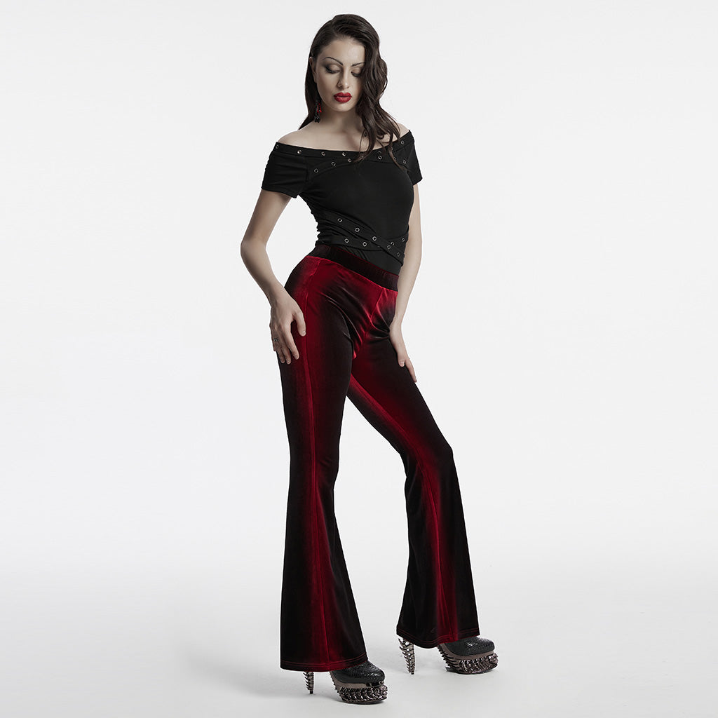 OT-967TDF Edgy Off-Shoulder Gothic T-Shirts with Eyelet Detailing
